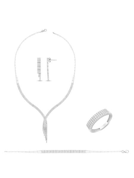 14 Ayar Beyaz Üç Sıra Atkı Su Yolu Küpe