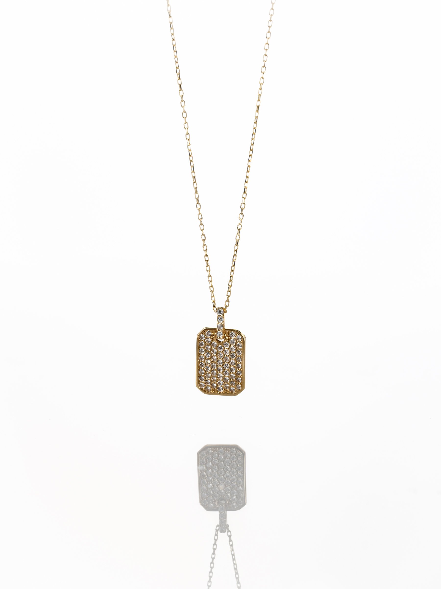 14 Ayar Taşlı Dikdörtgen Plaka Kolye