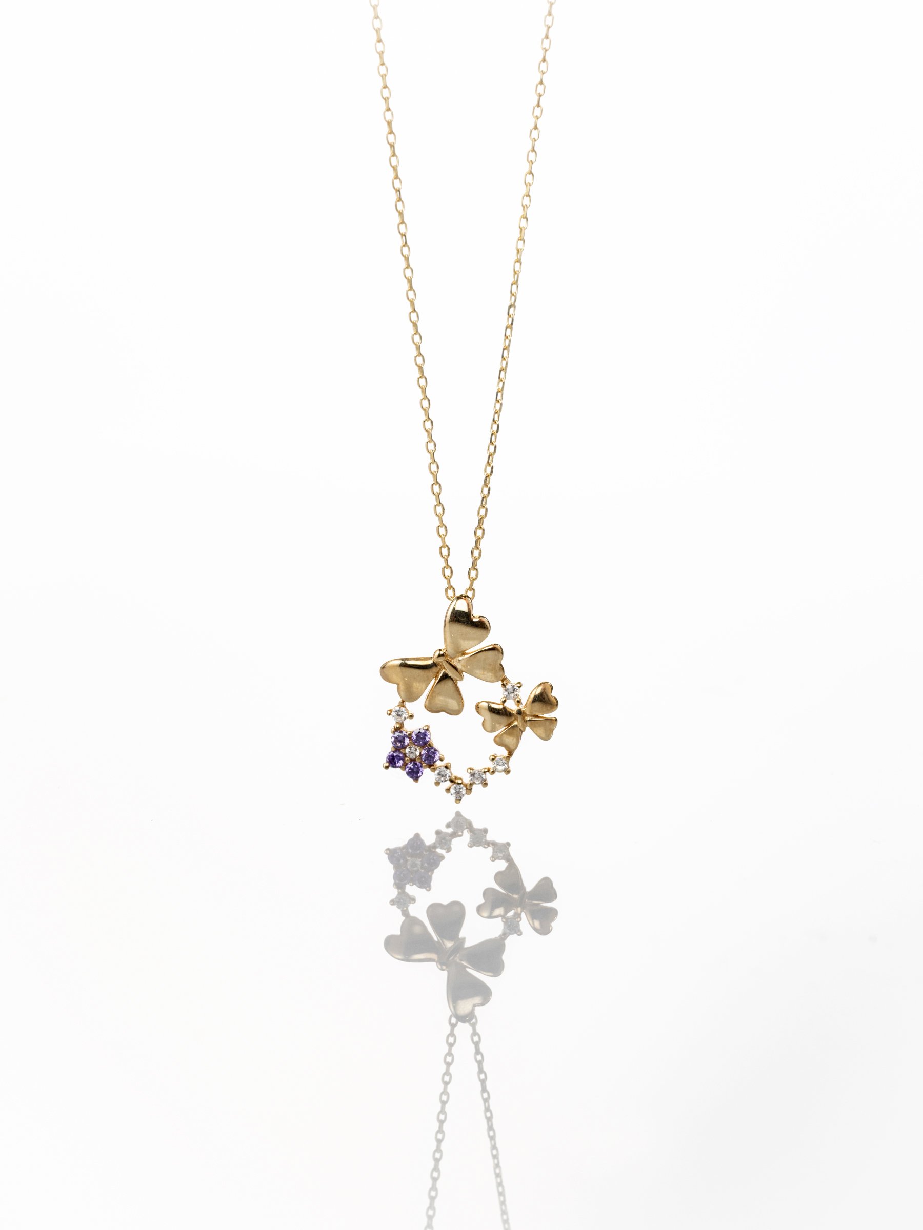 14 Ayar Taşlı Kelebek Kolye