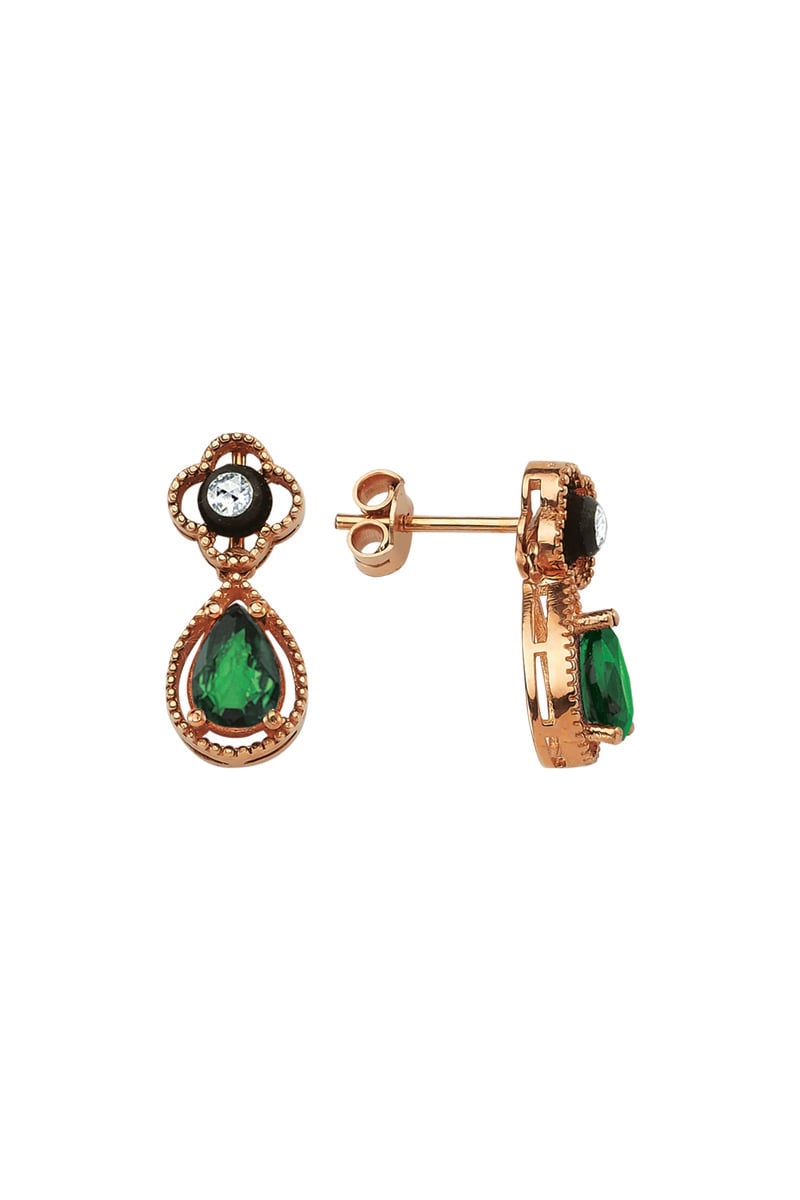 Damla Zümrüt Taşlı Elmas Küpe