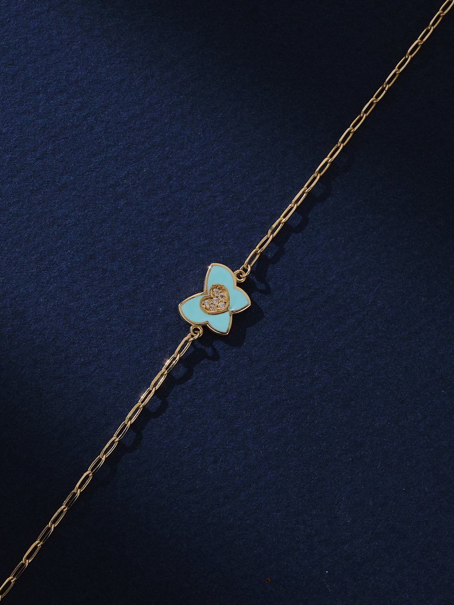 14 Ayar Mavi Mineli Kelebek Bileklik