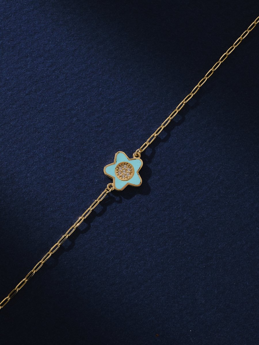 14 Ayar Mavi Mineli Çiçek Bileklik