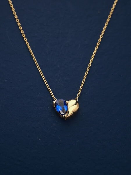 14 Ayar Mavi Taşlı Kalp Kolye