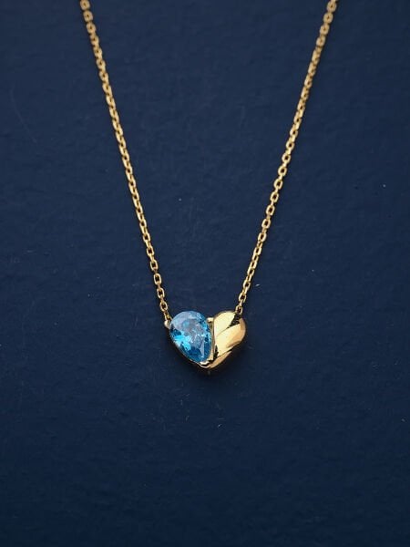 14 Ayar Mavi Taşlı Kalp Kolye