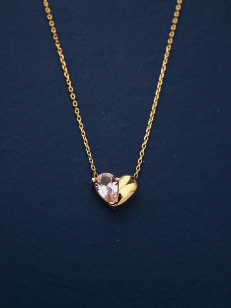 14 Ayar Pembe Taşlı Kalp Kolye