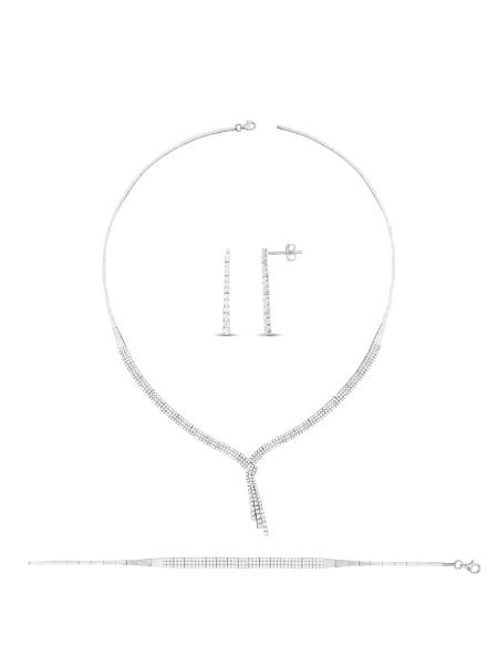 14 Ayar Beyaz Üç Sıra Damla Su Yolu Küpe