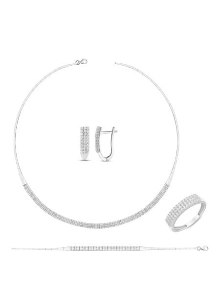 14 Ayar Beyaz Üç Sıra Dolunay Su Yolu Gerdanlık