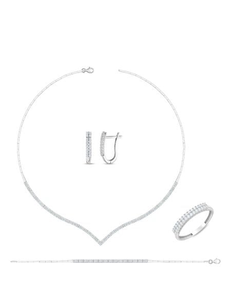 14 Ayar Beyaz İki Sıra Çavuş Su Yolu Küpe