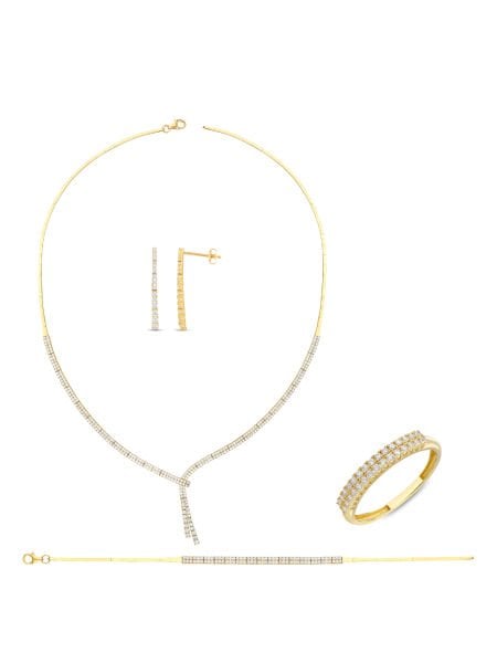 14 Ayar Sarı İki Sıra Damla Su Yolu Küpe