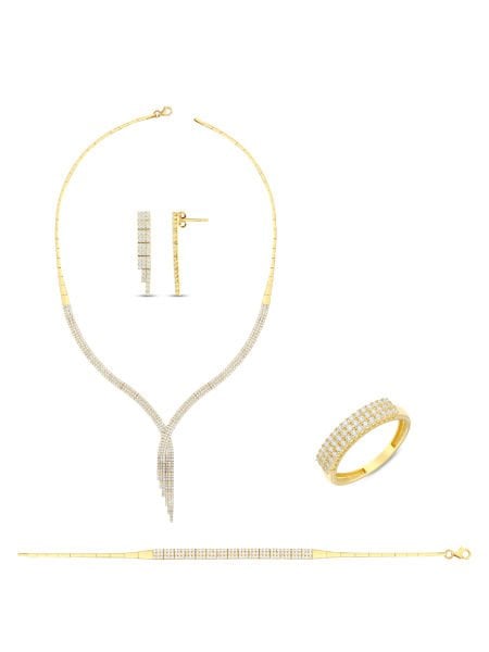 14 Ayar Sarı Üç Sıra Atkı Su Yolu Gerdanlık