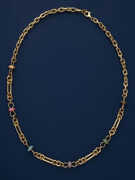 14 Ayar Renkli Taşlı Zincir Kolye