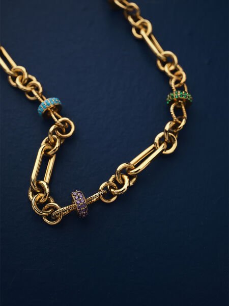 14 Ayar Renkli Taşlı Zincir Kolye