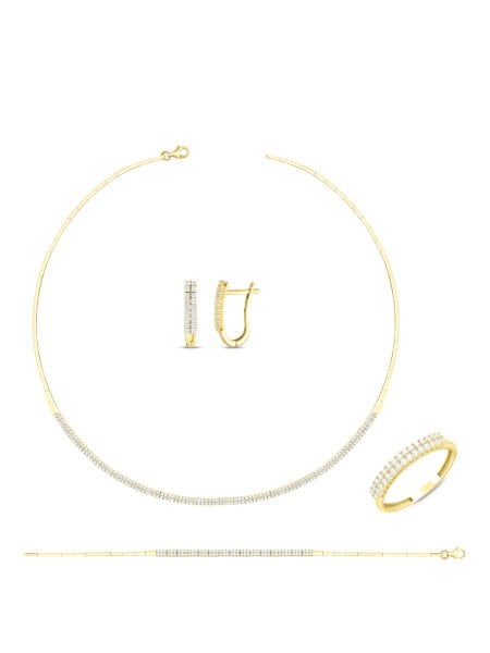 14 Ayar Sarı İki Sıra Dolunay Su Yolu Küpe