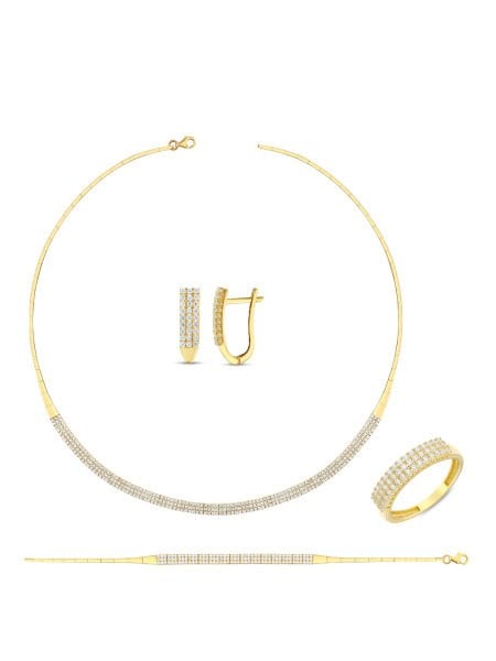 14 Ayar Sarı Üç Sıra Dolunay Su Yolu Gerdanlık