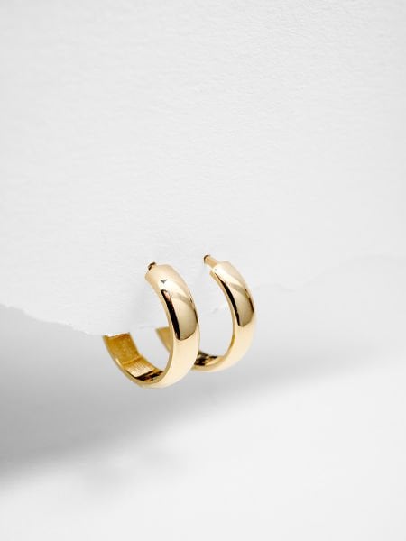 14 Ayar 5mm Bombeli Halka Küpe - Çap: 1.4 cm