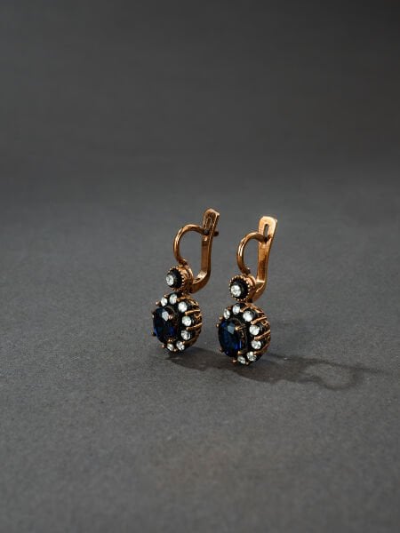 Oval Safir Taşlı Elmas Küpe