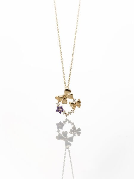 14 Ayar Taşlı Kelebek Kolye