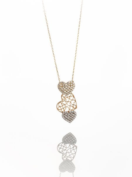 14 Ayar Taşlı Kalp Kolye