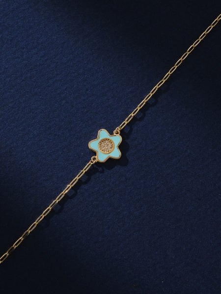 14 Ayar Mavi Mineli Çiçek Bileklik